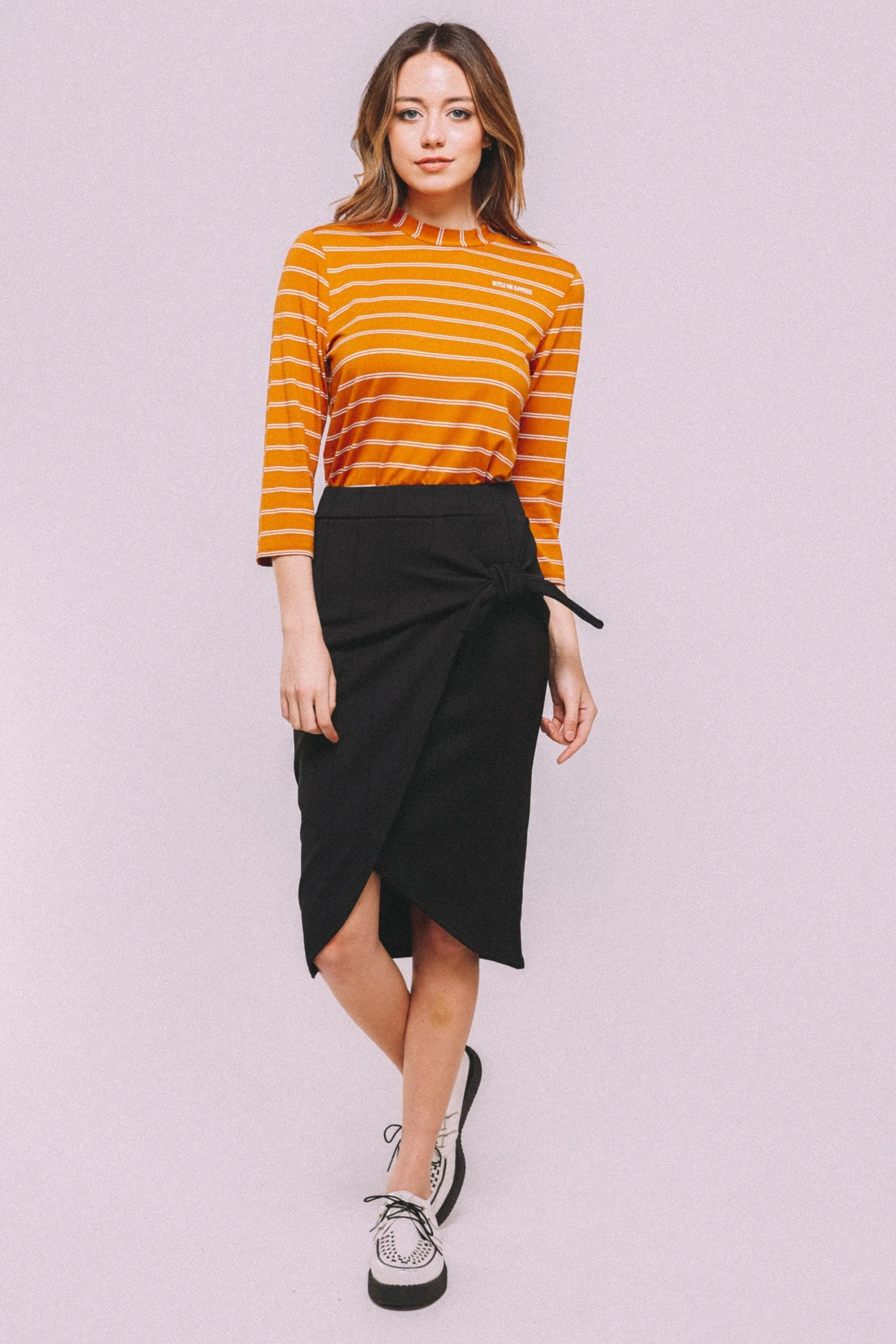 Tie tulip pencil skirt-BLACK