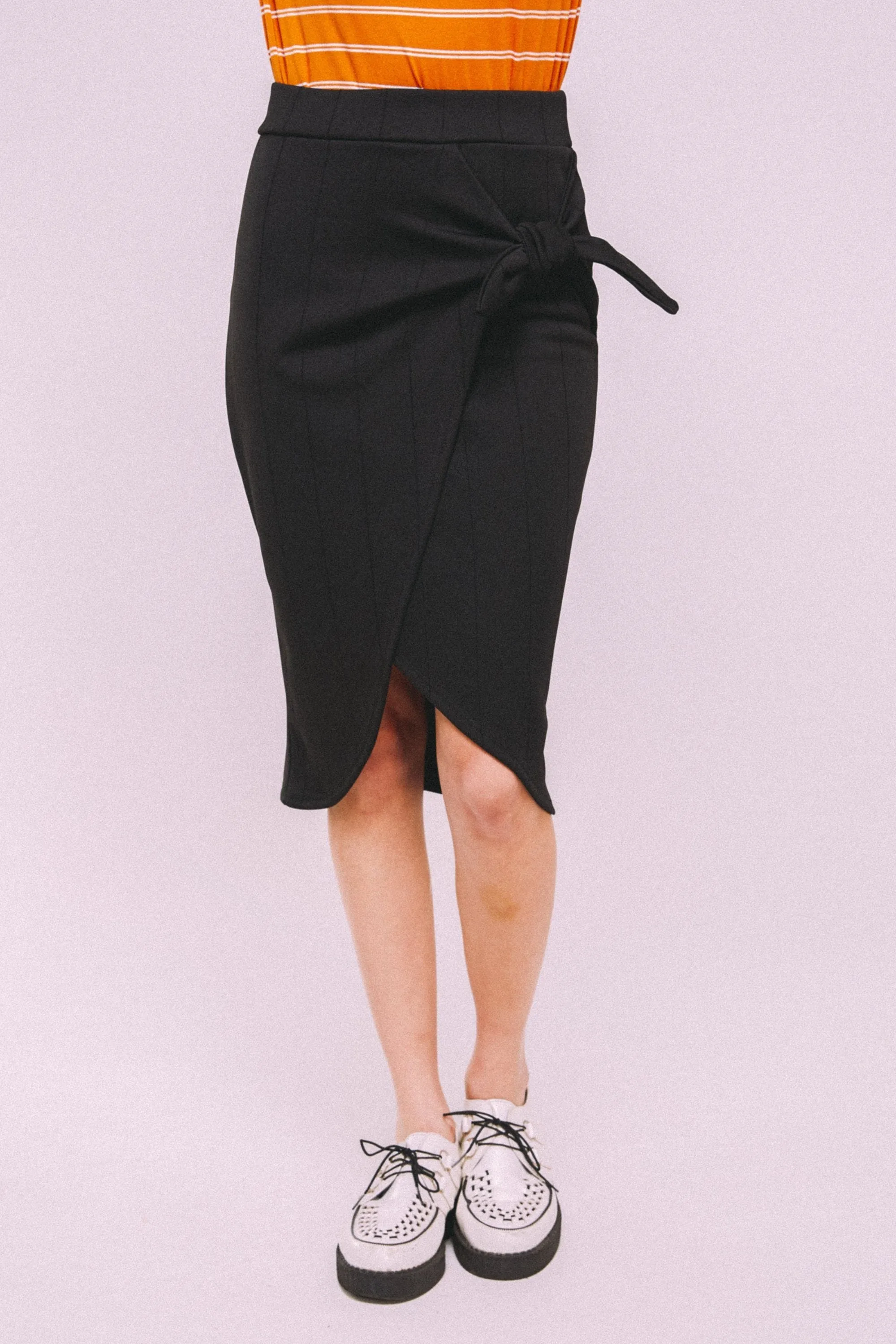 Tie tulip pencil skirt-BLACK