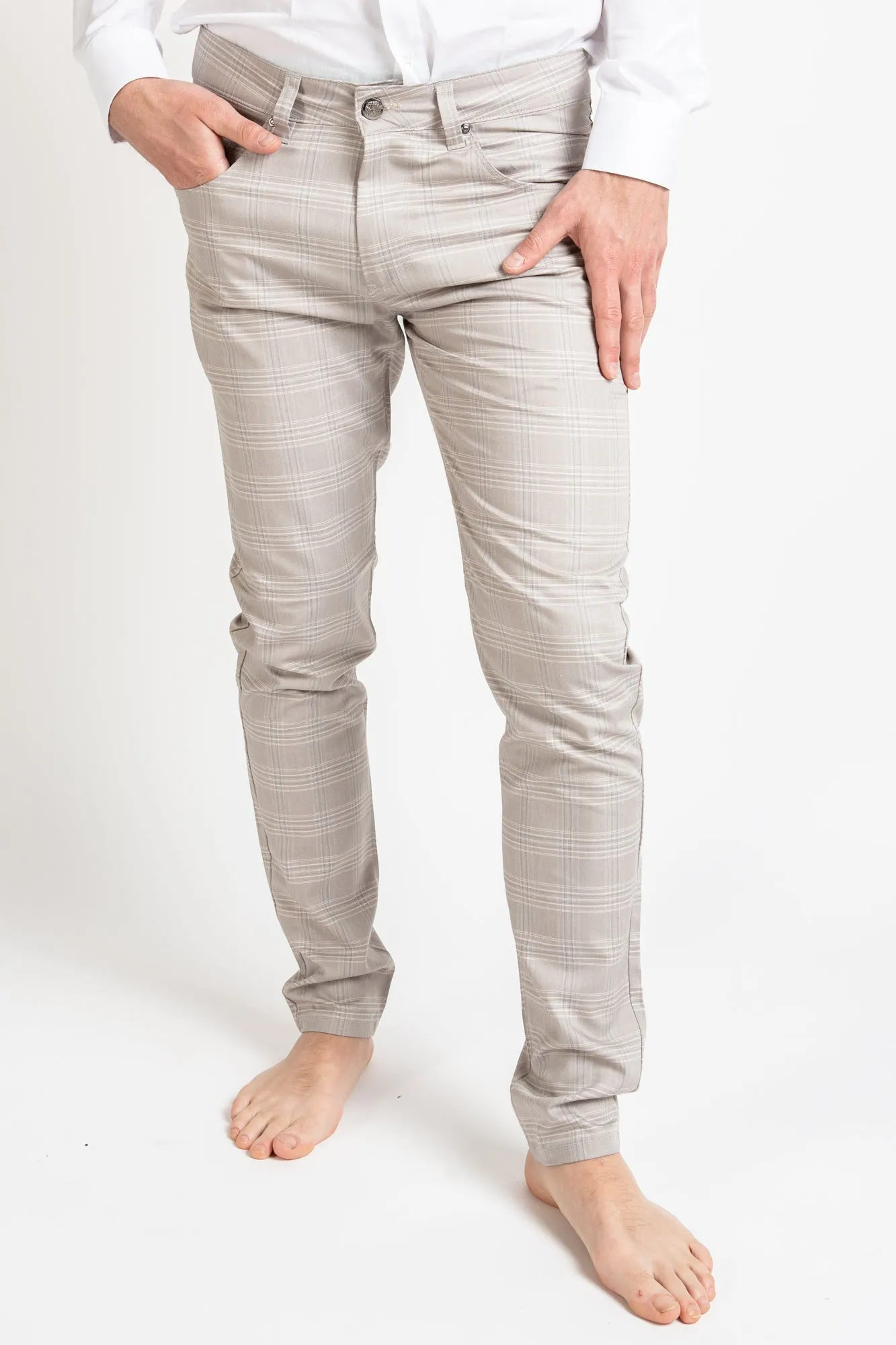 Trousers  - Checkered Beige