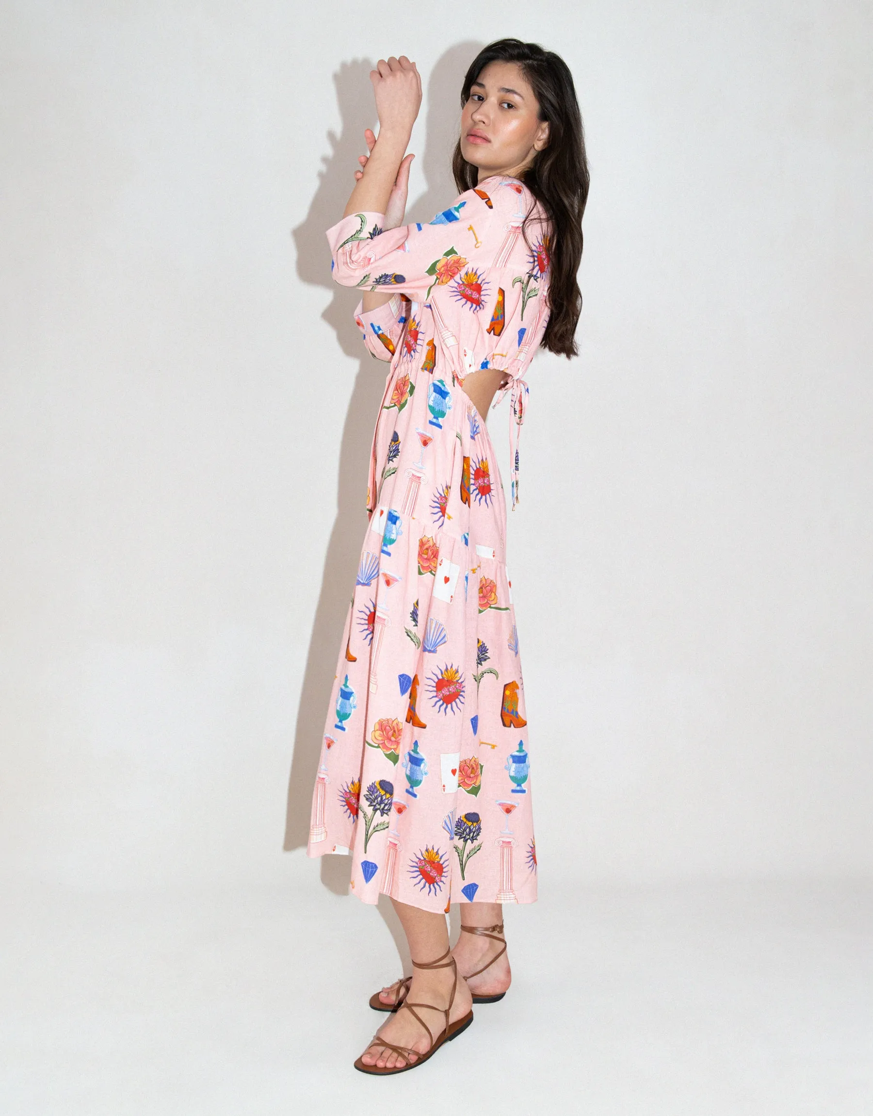 Uma Linen Midi Dress - Wanderlust Pink