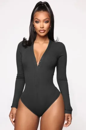 V-Neck Cotton Bodycon Long Sleeve Bodysuit