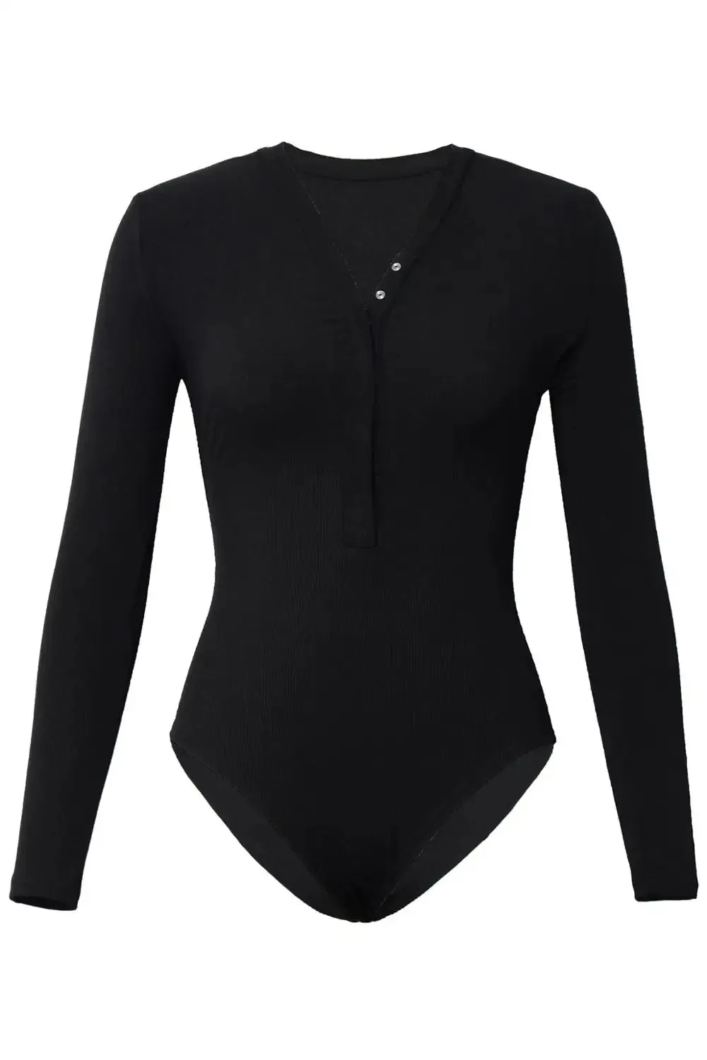 V-Neck Cotton Bodycon Long Sleeve Bodysuit