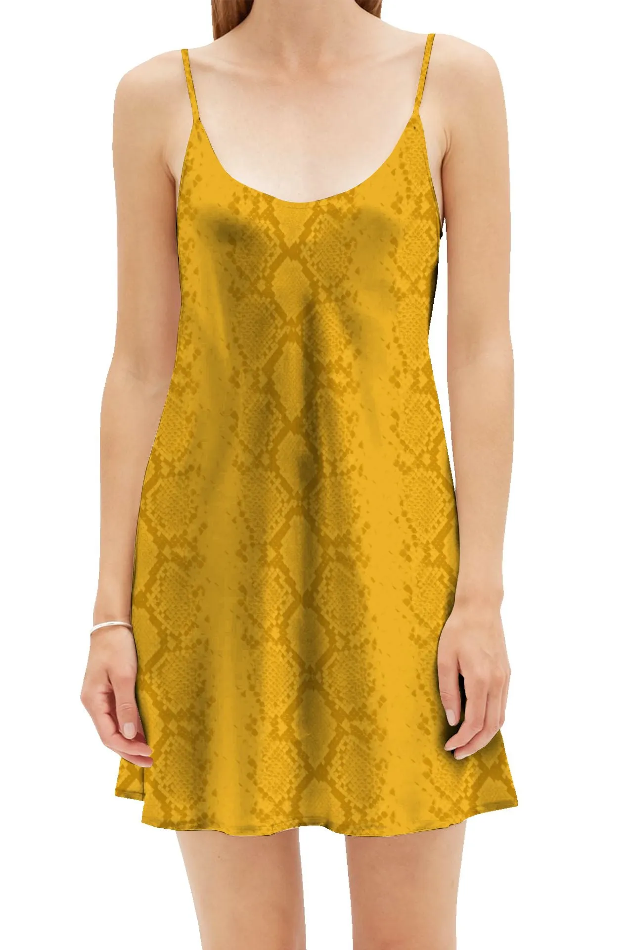 Vegan Silk  Mini Camisole Slip Dress In  Golden Cob