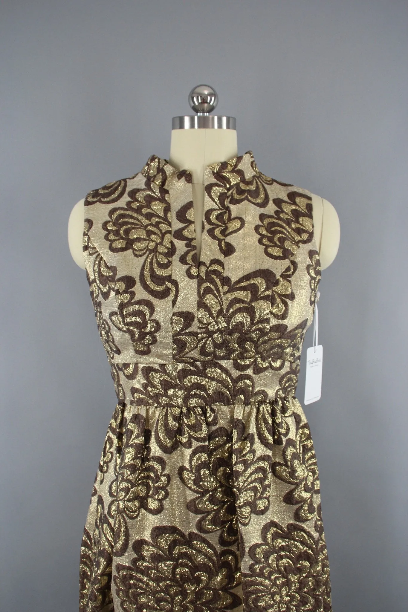 Vintage 1960s Gold Brocade Hostess Maxi Dress