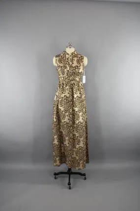 Vintage 1960s Gold Brocade Hostess Maxi Dress