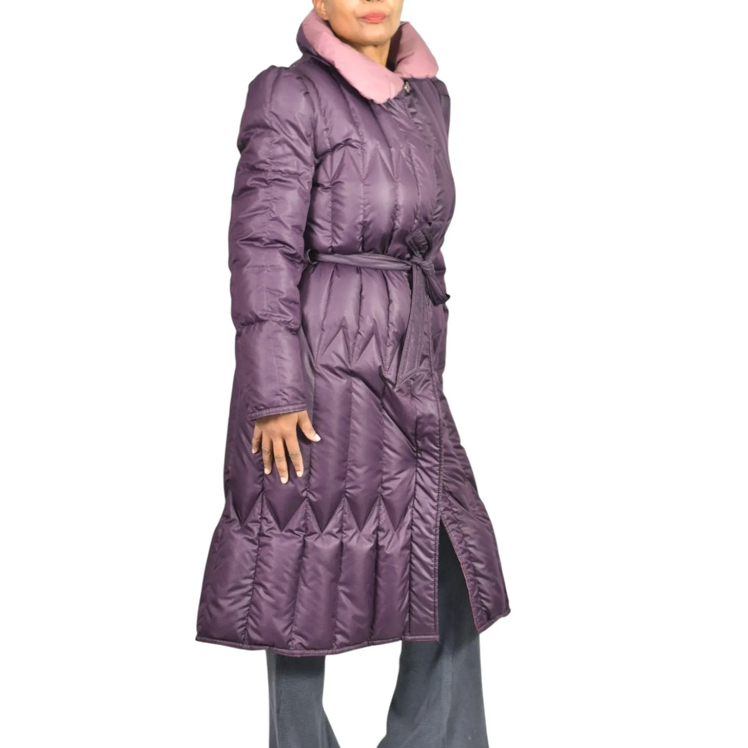 Vintage Quilted Puffer Coat Purple Duck Goose Down Long JayWear Originals Midi 80s Puff Sleeves Belted Winter Small