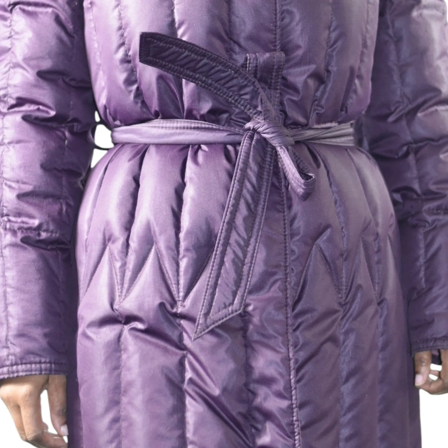 Vintage Quilted Puffer Coat Purple Duck Goose Down Long JayWear Originals Midi 80s Puff Sleeves Belted Winter Small