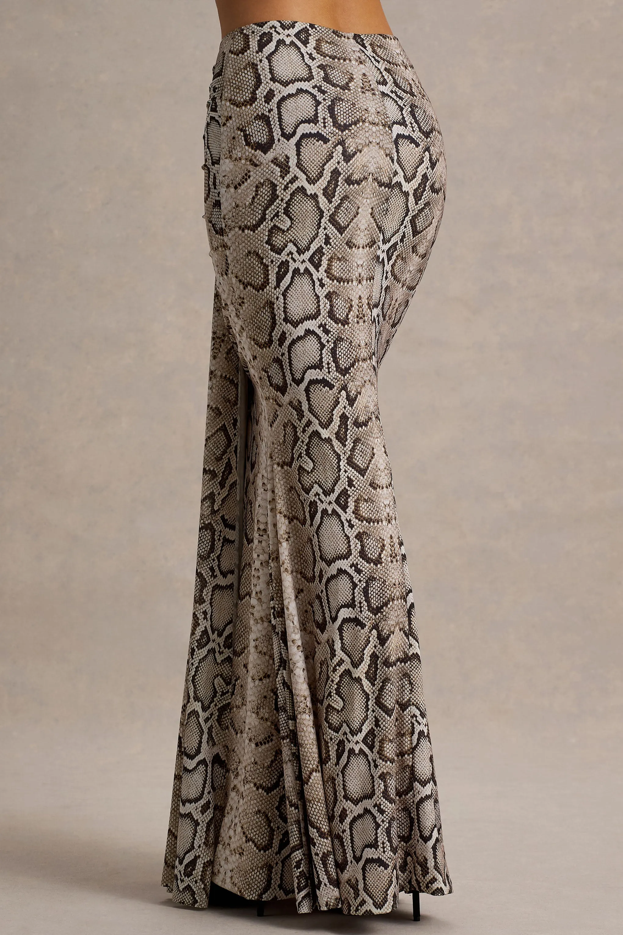 Vitality | Snake Print Ruched Drape Maxi Skirt