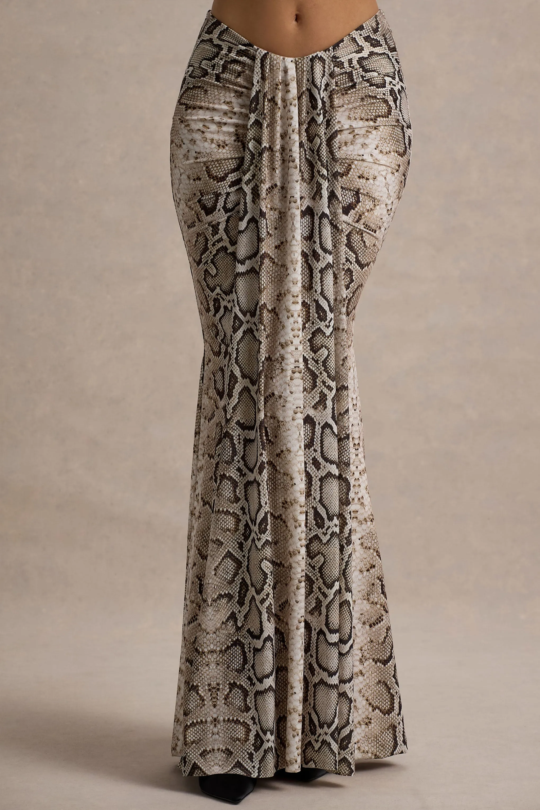 Vitality | Snake Print Ruched Drape Maxi Skirt