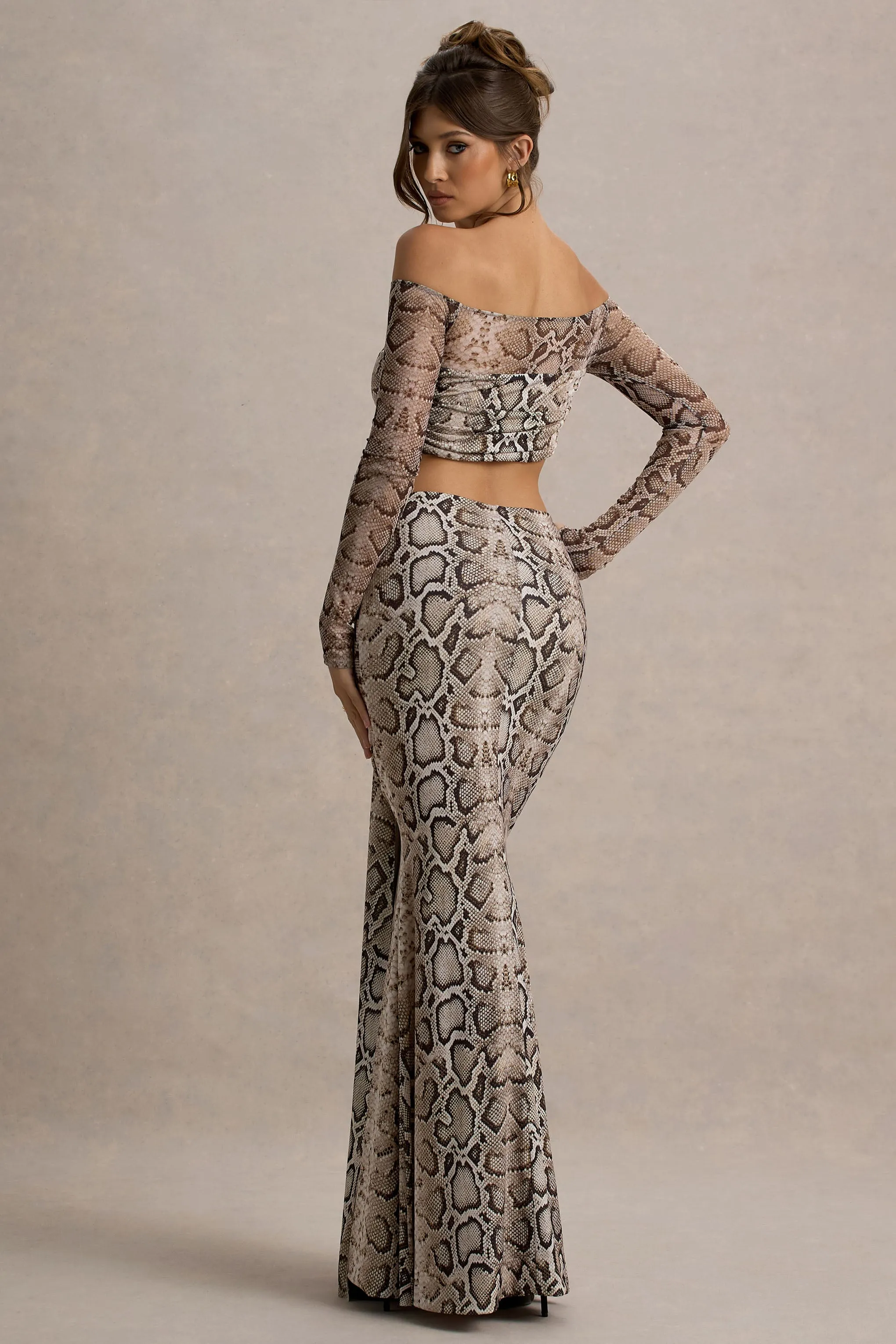 Vitality | Snake Print Ruched Drape Maxi Skirt