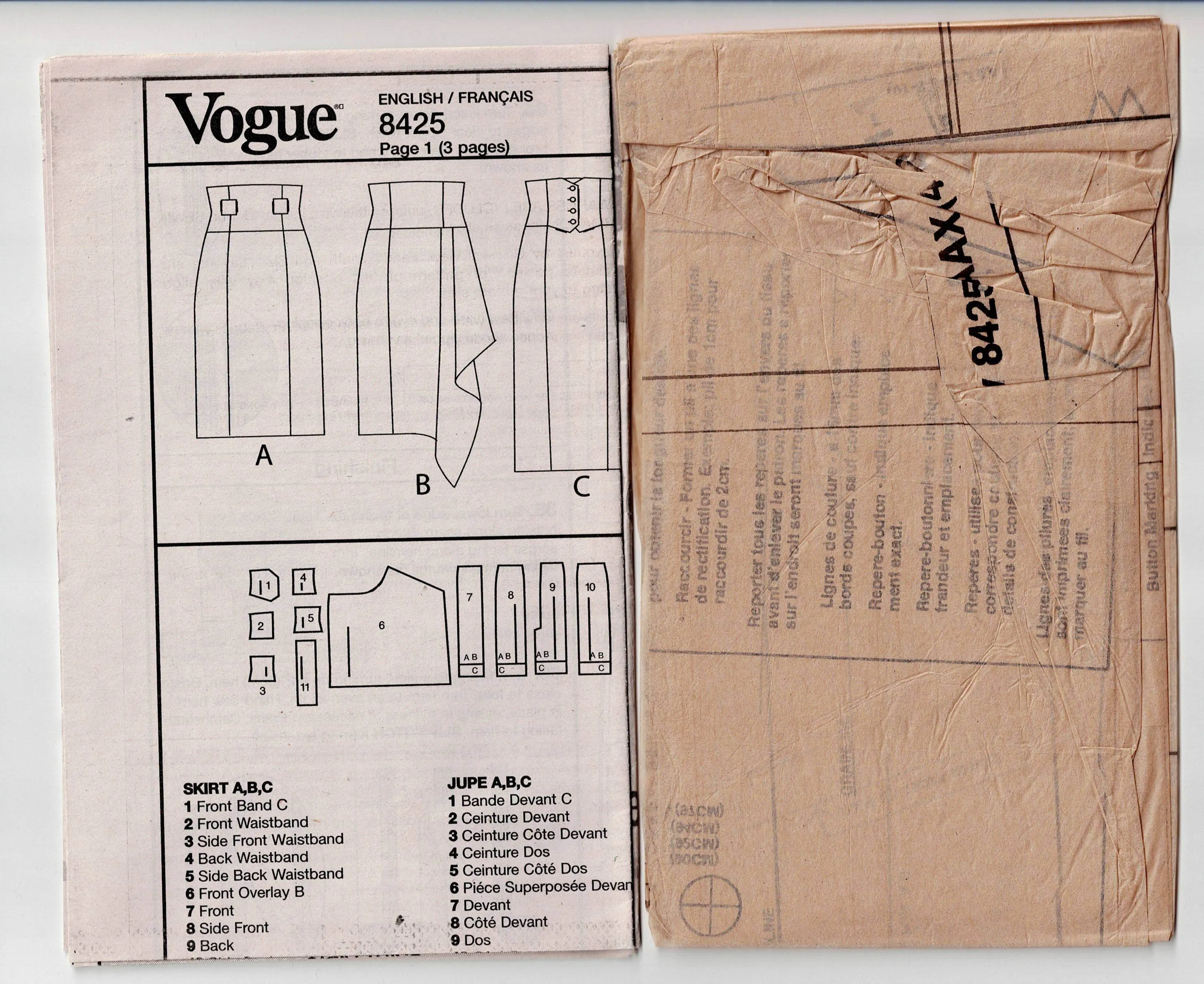 Vogue V8425 Womens High Waisted Skirt Asymmetric Waist Cinch Panel Out Of Print Sewing Pattern Size 4 - 10 UNCUT Factory Folded