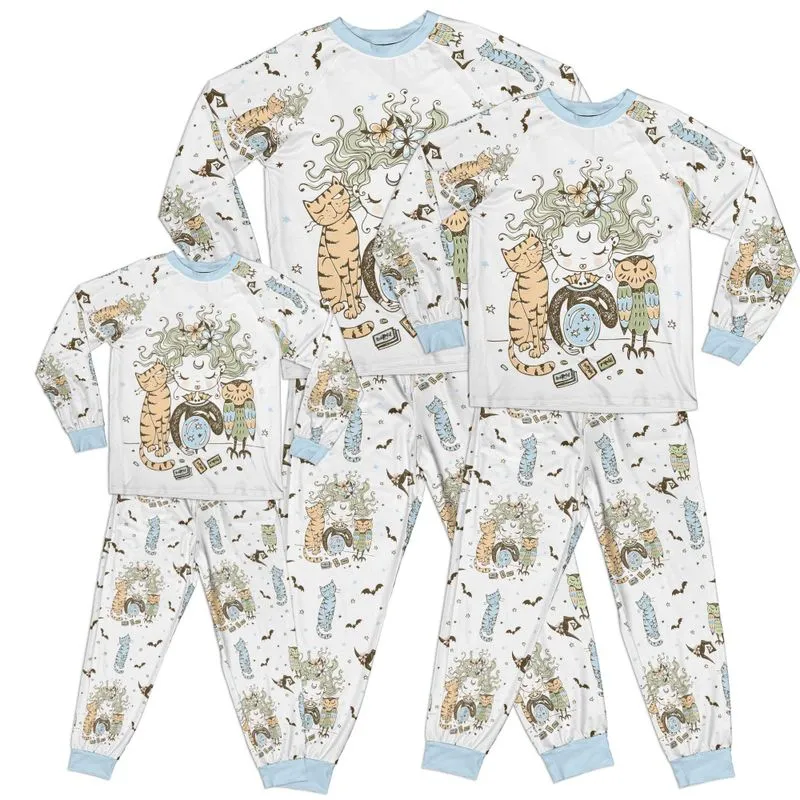 Whimsical Mystical Girl Blue Kid Pajamas Set Matching