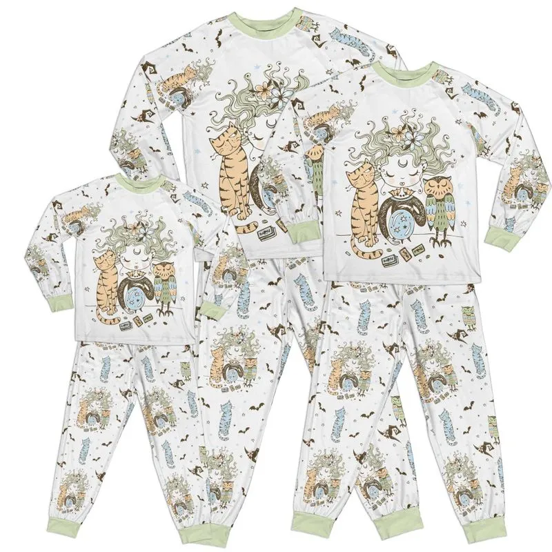 Whimsical Mystical Girl Green Kid Pajamas Set Matching