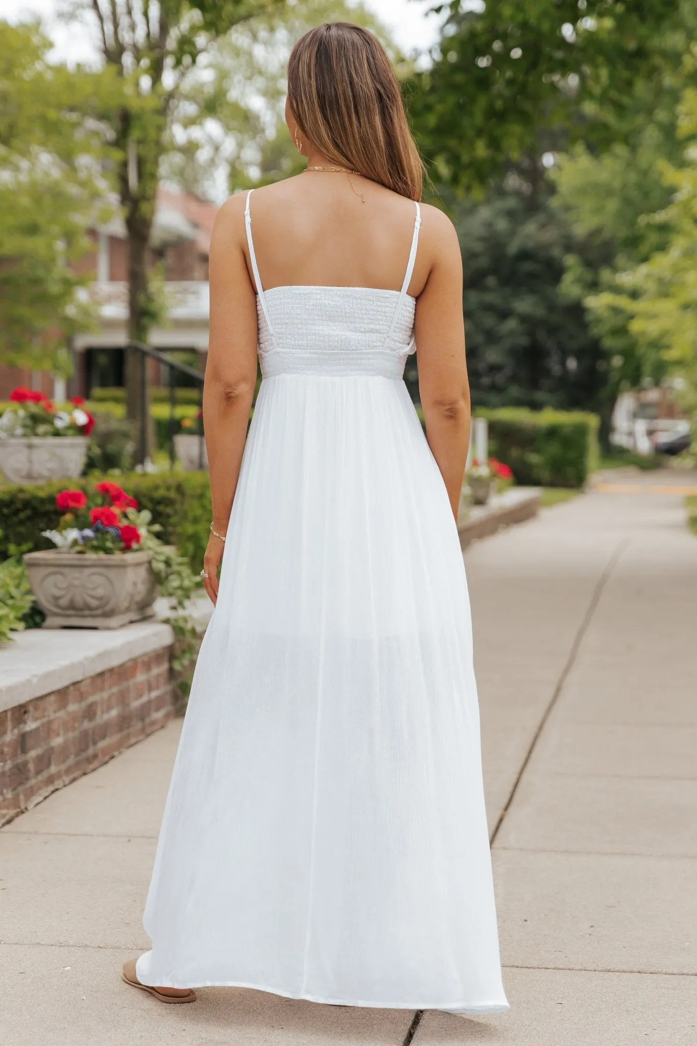 White Smocked Slit Maxi Dress - FINAL SALE