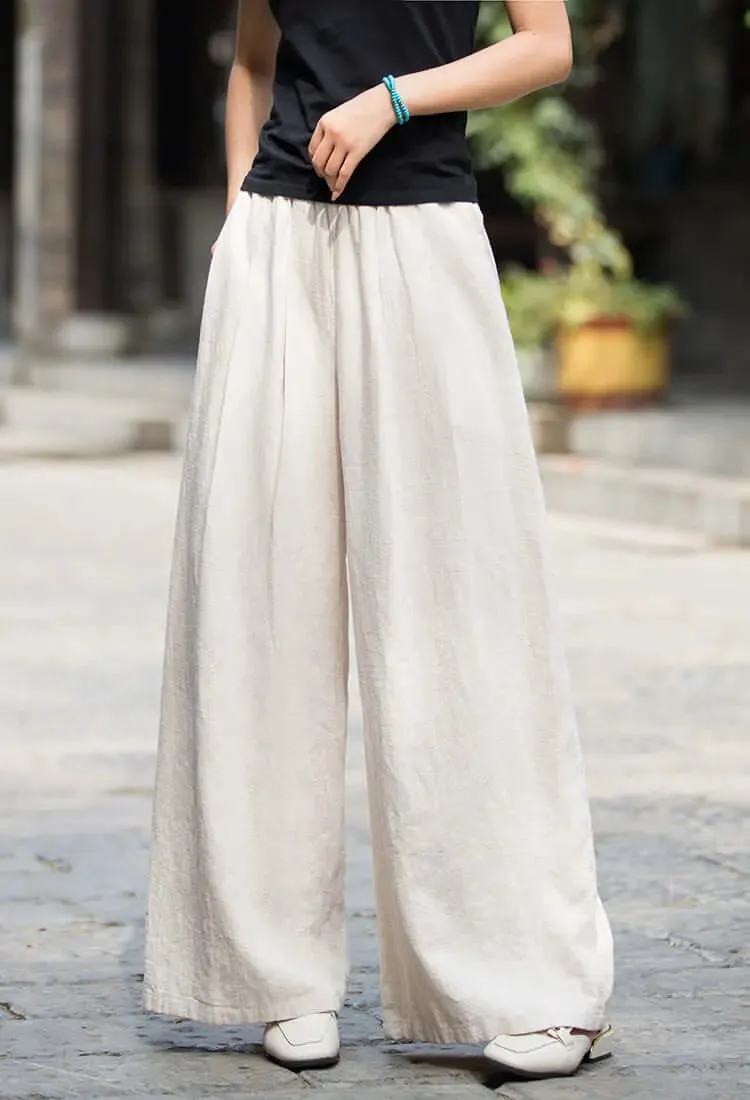 wide leg linen pants women with Elastic Waist linen trousers