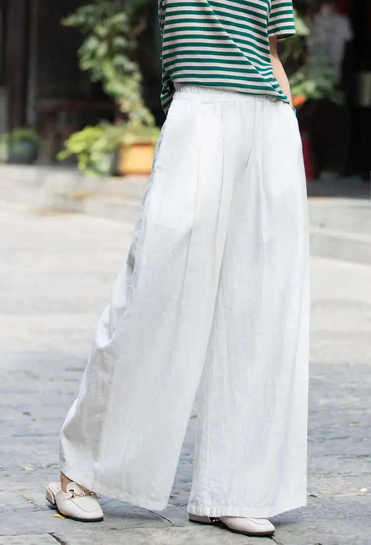 wide leg linen pants women with Elastic Waist linen trousers