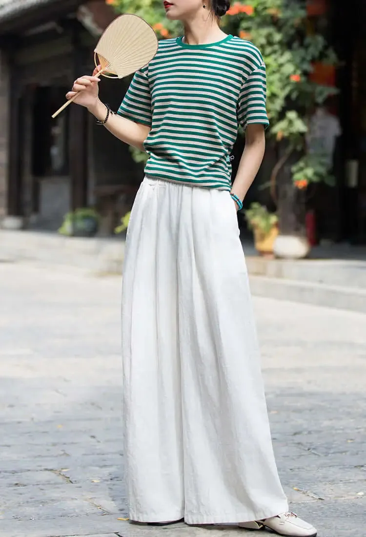 wide leg linen pants women with Elastic Waist linen trousers