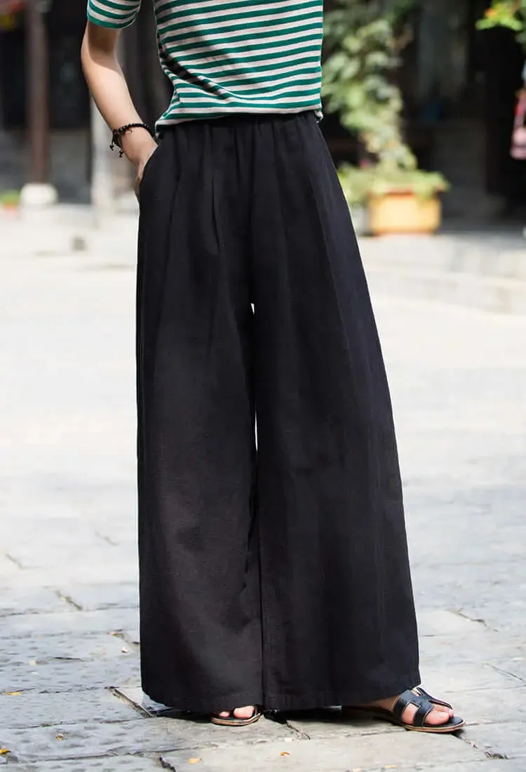 wide leg linen pants women with Elastic Waist linen trousers