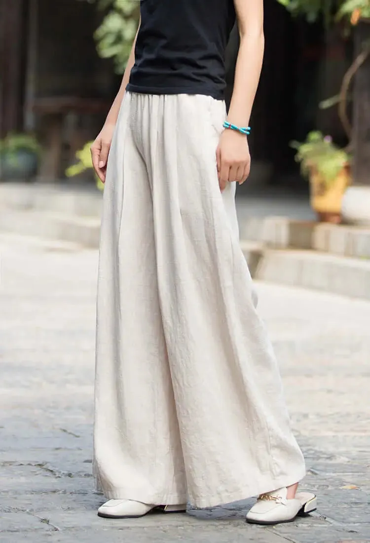 wide leg linen pants women with Elastic Waist linen trousers