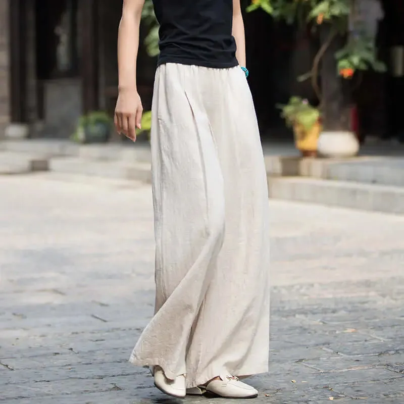 wide leg linen pants women with Elastic Waist linen trousers