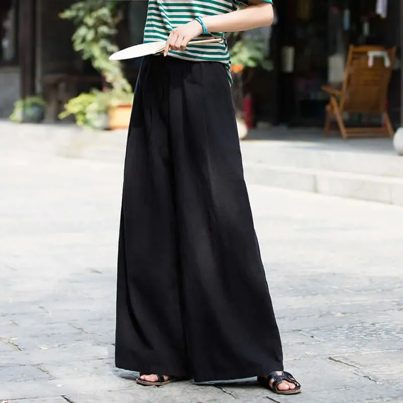 wide leg linen pants women with Elastic Waist linen trousers