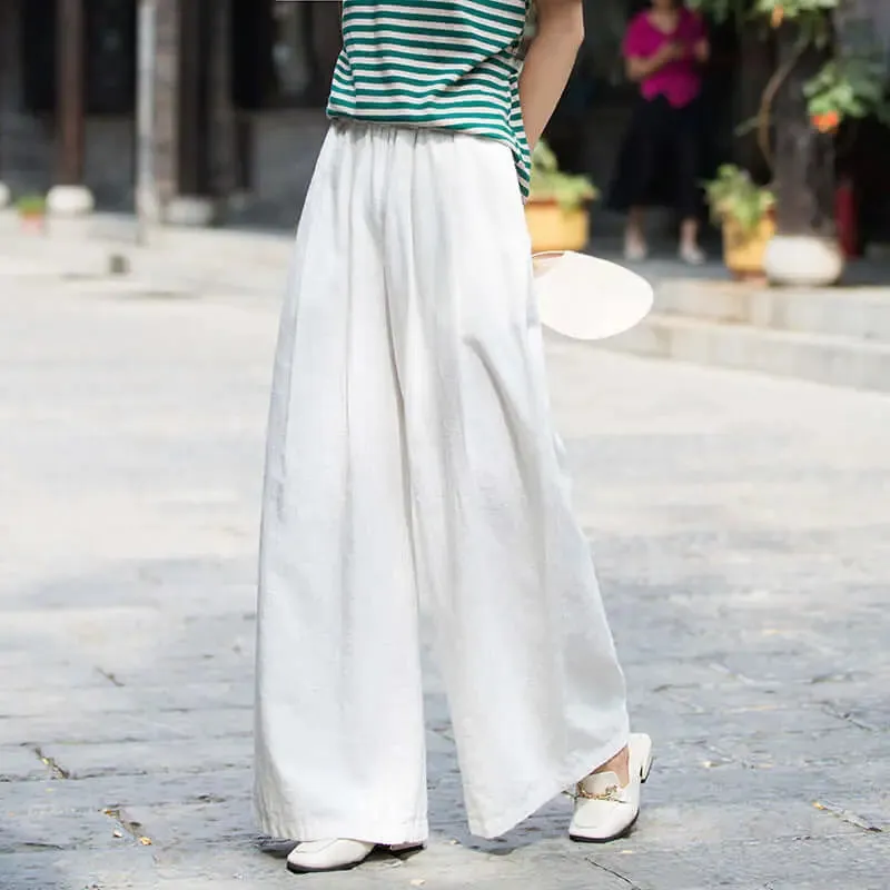 wide leg linen pants women with Elastic Waist linen trousers