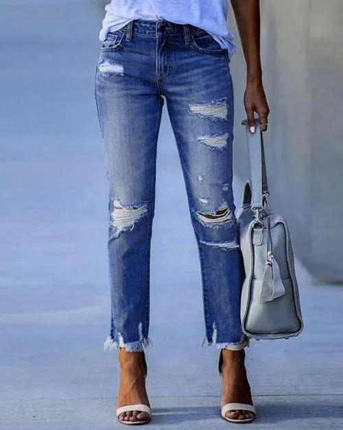 Women Fashion Denim Daily Cutout Pants