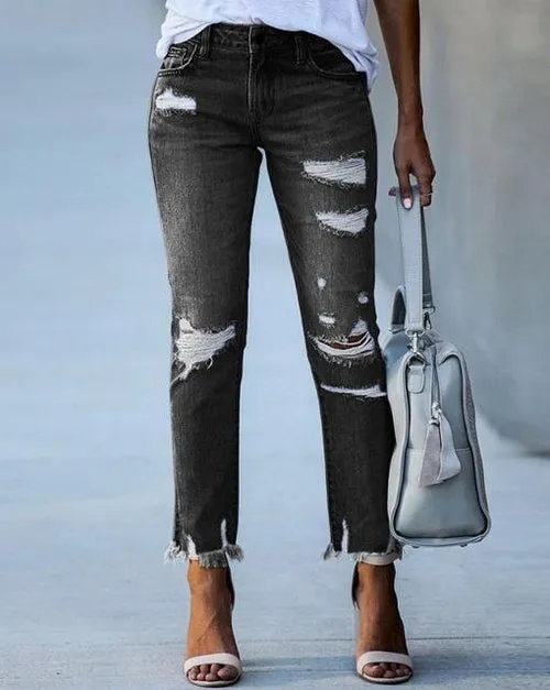 Women Fashion Denim Daily Cutout Pants