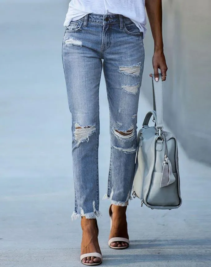 Women Fashion Denim Daily Cutout Pants