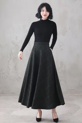 Women Retro Maxi Wool Skirt 3294#