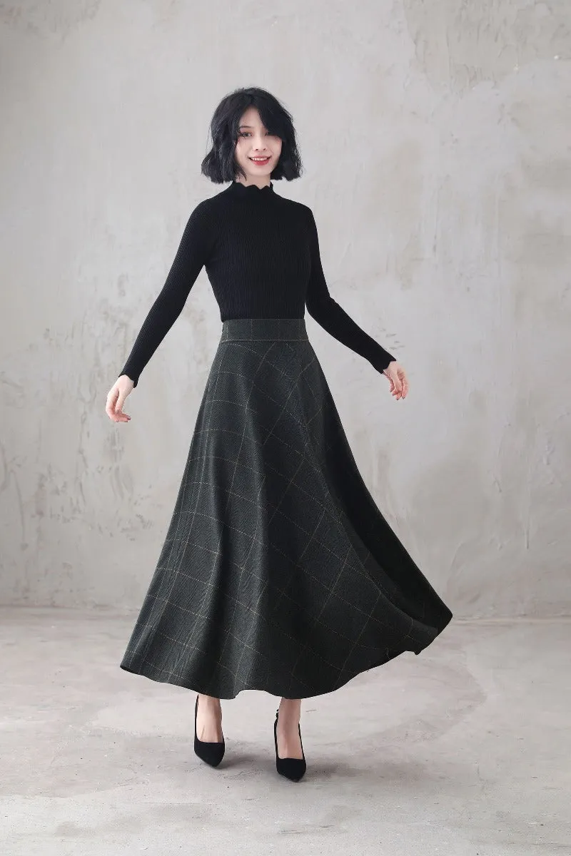 Women Retro Maxi Wool Skirt 3294#