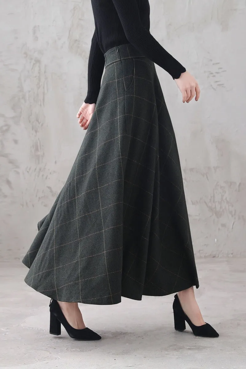 Women Retro Maxi Wool Skirt 3294#