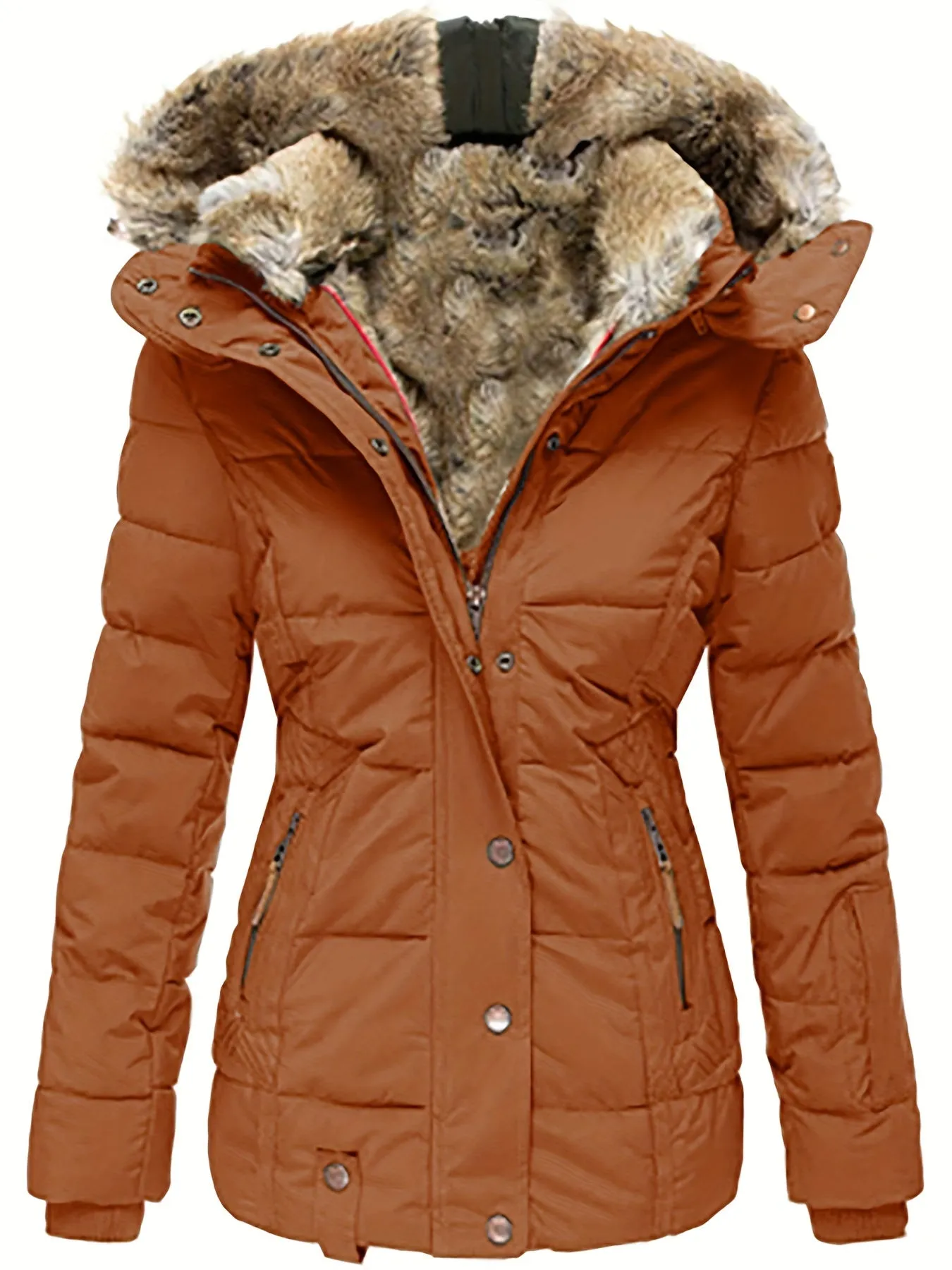 Women's Faux Fur Hooded Coats Warm Puffer Thicken Parka Overcoat Lined Down Jacket Puffer Coats