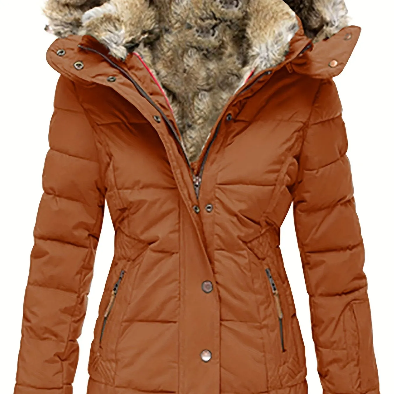 Women's Faux Fur Hooded Coats Warm Puffer Thicken Parka Overcoat Lined Down Jacket Puffer Coats