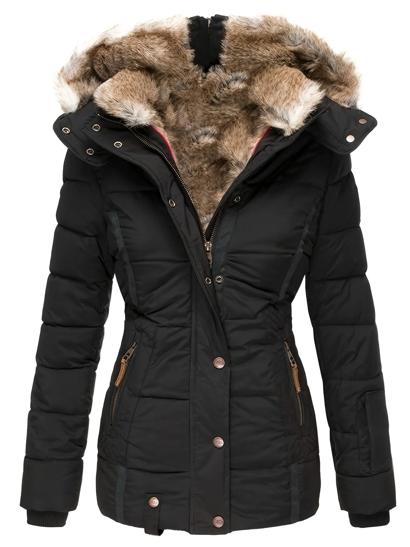 Women's Faux Fur Hooded Coats Warm Puffer Thicken Parka Overcoat Lined Down Jacket Puffer Coats