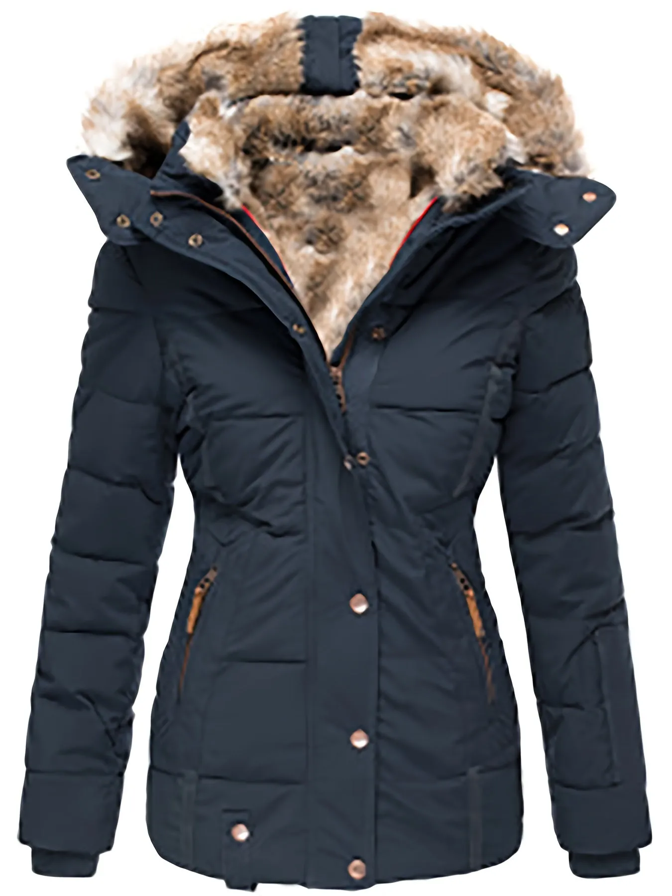 Women's Faux Fur Hooded Coats Warm Puffer Thicken Parka Overcoat Lined Down Jacket Puffer Coats