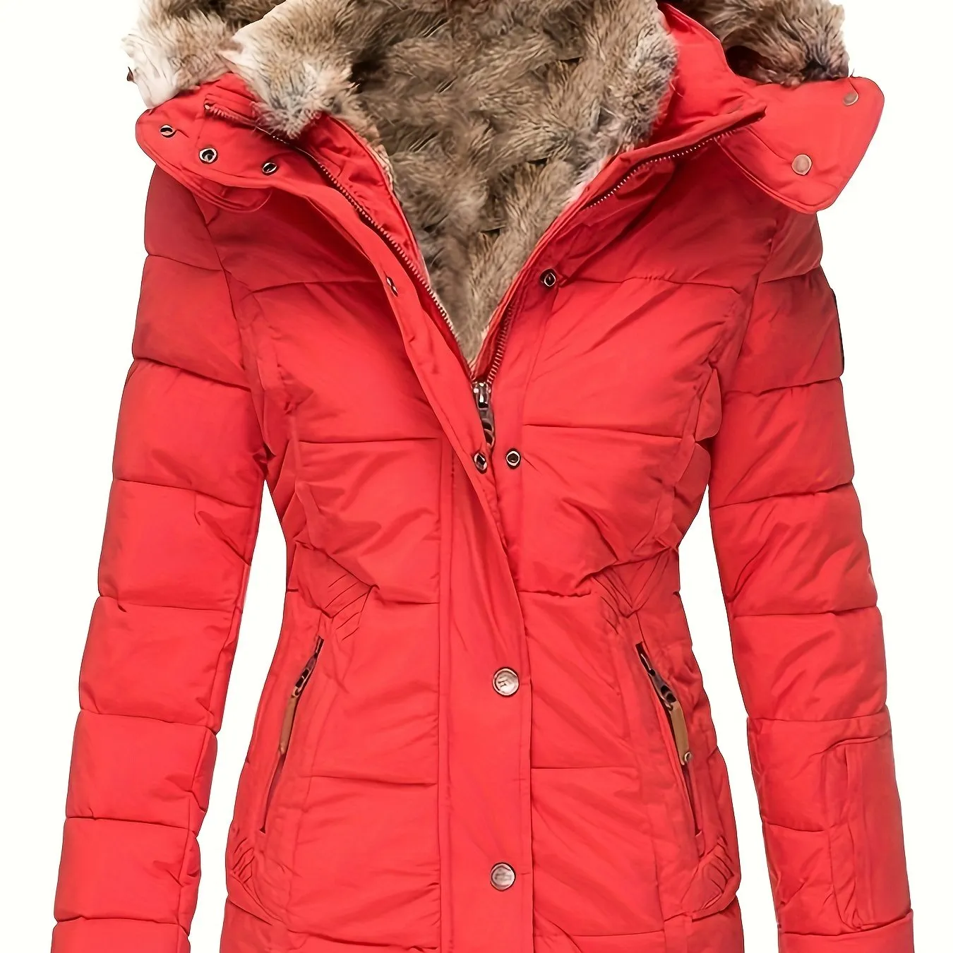 Women's Faux Fur Hooded Coats Warm Puffer Thicken Parka Overcoat Lined Down Jacket Puffer Coats