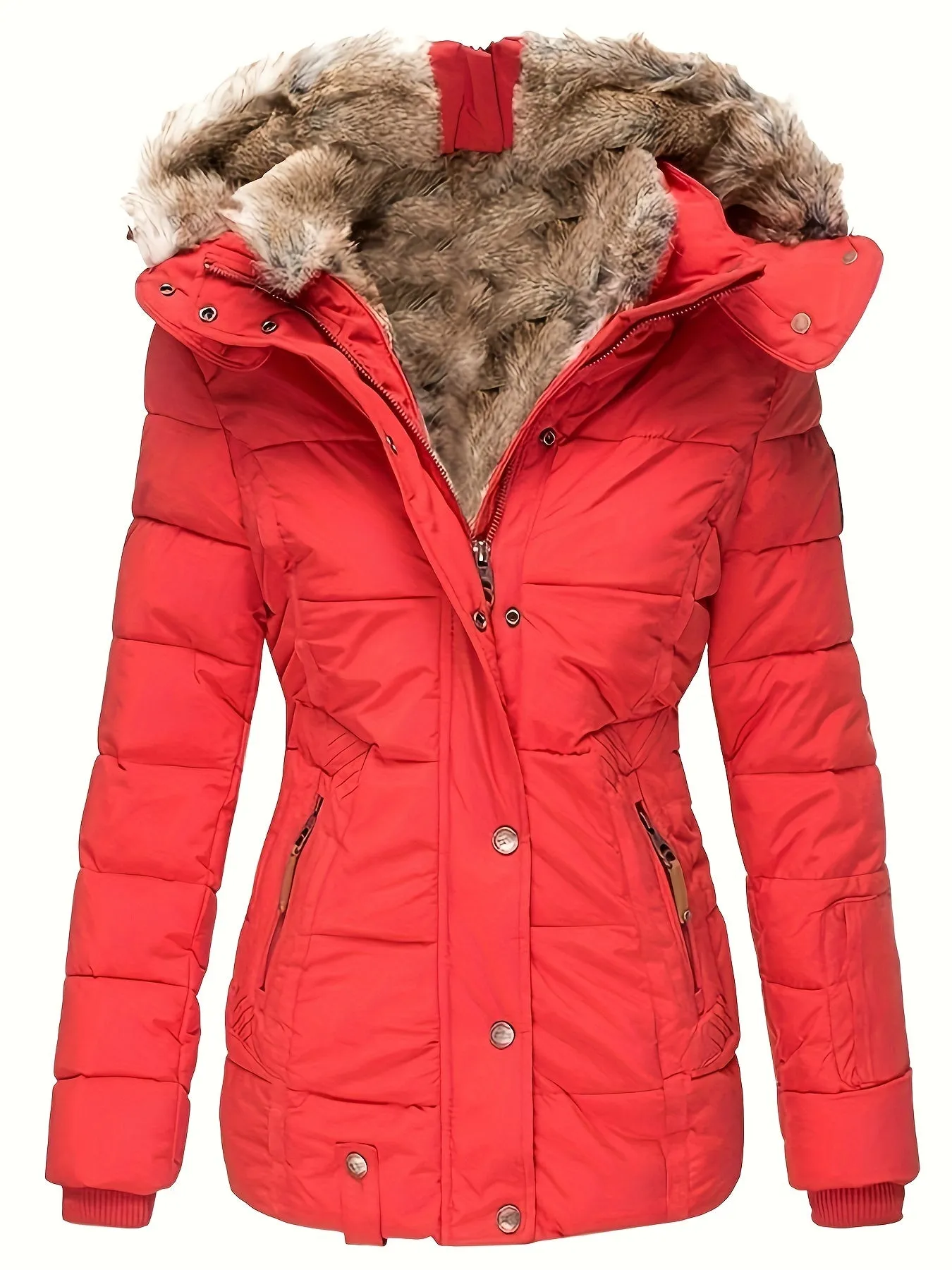 Women's Faux Fur Hooded Coats Warm Puffer Thicken Parka Overcoat Lined Down Jacket Puffer Coats