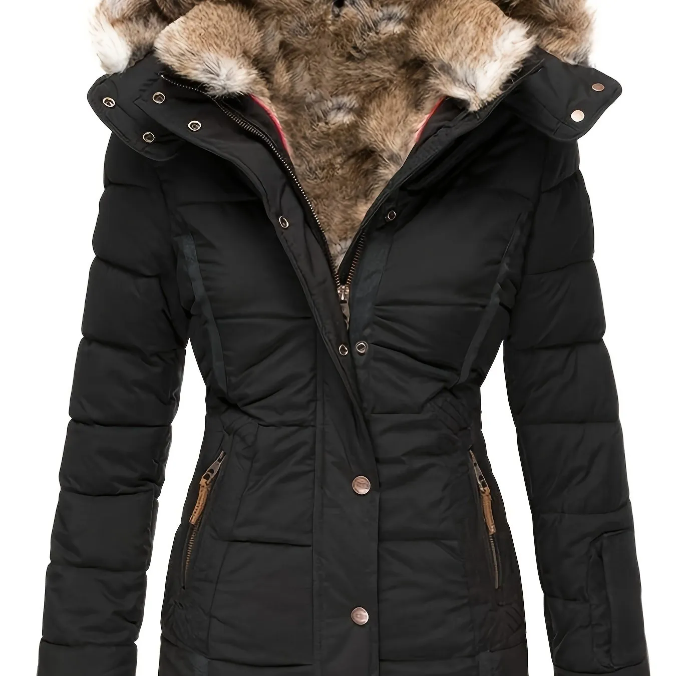 Women's Faux Fur Hooded Coats Warm Puffer Thicken Parka Overcoat Lined Down Jacket Puffer Coats