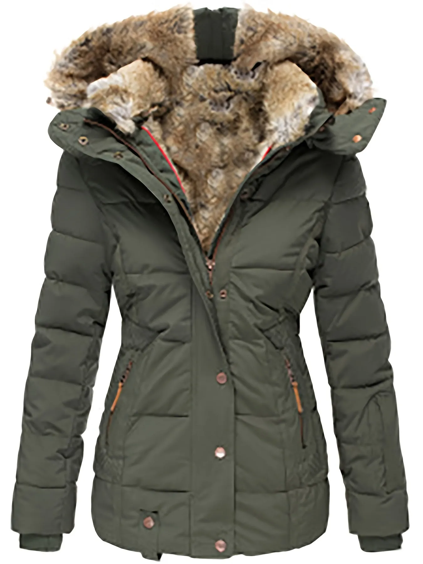 Women's Faux Fur Hooded Coats Warm Puffer Thicken Parka Overcoat Lined Down Jacket Puffer Coats