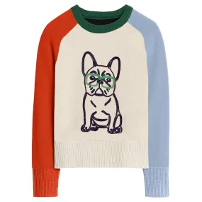 Women's multi-colored pug shoulder sweater