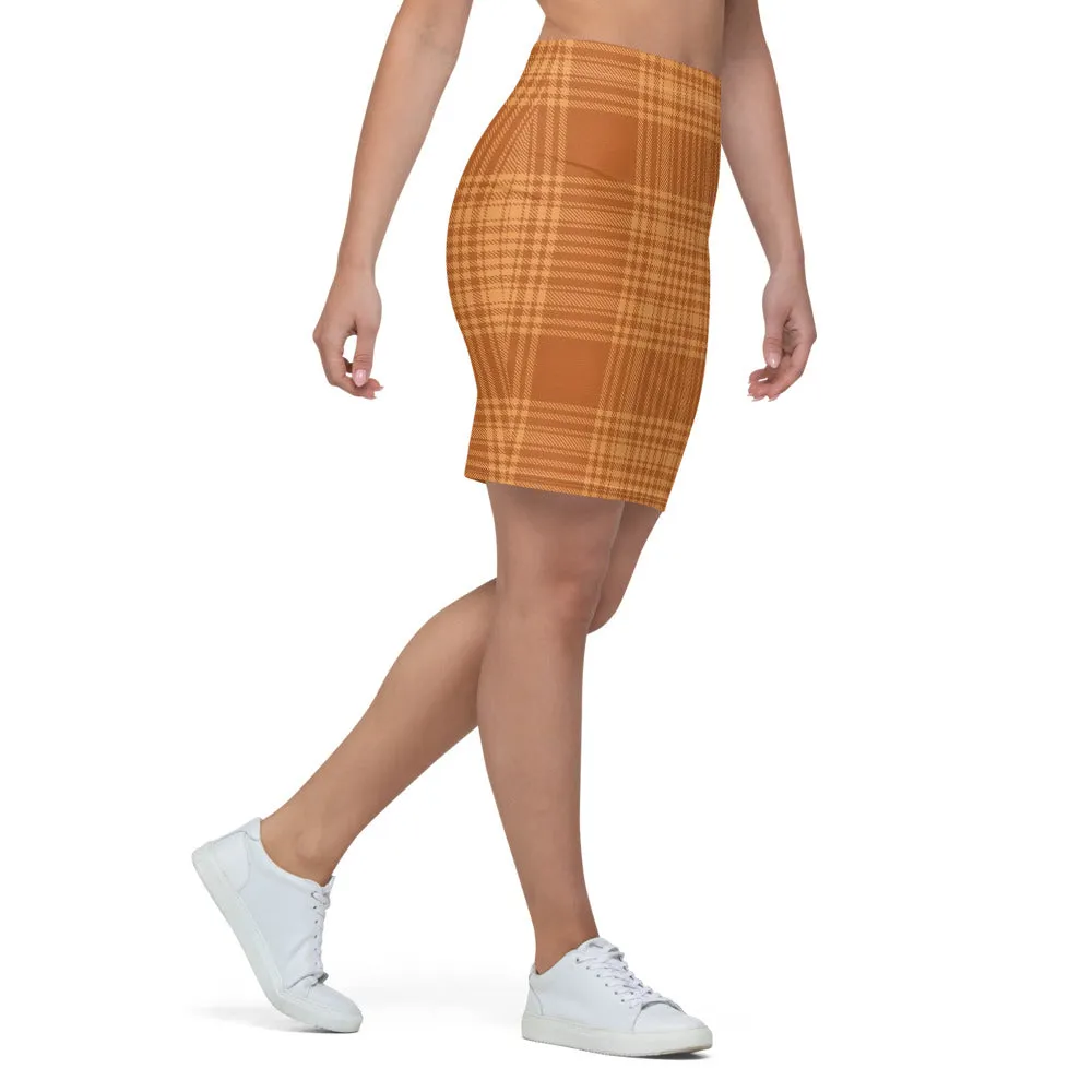 Women's Orange Plaid Pencil Skirt