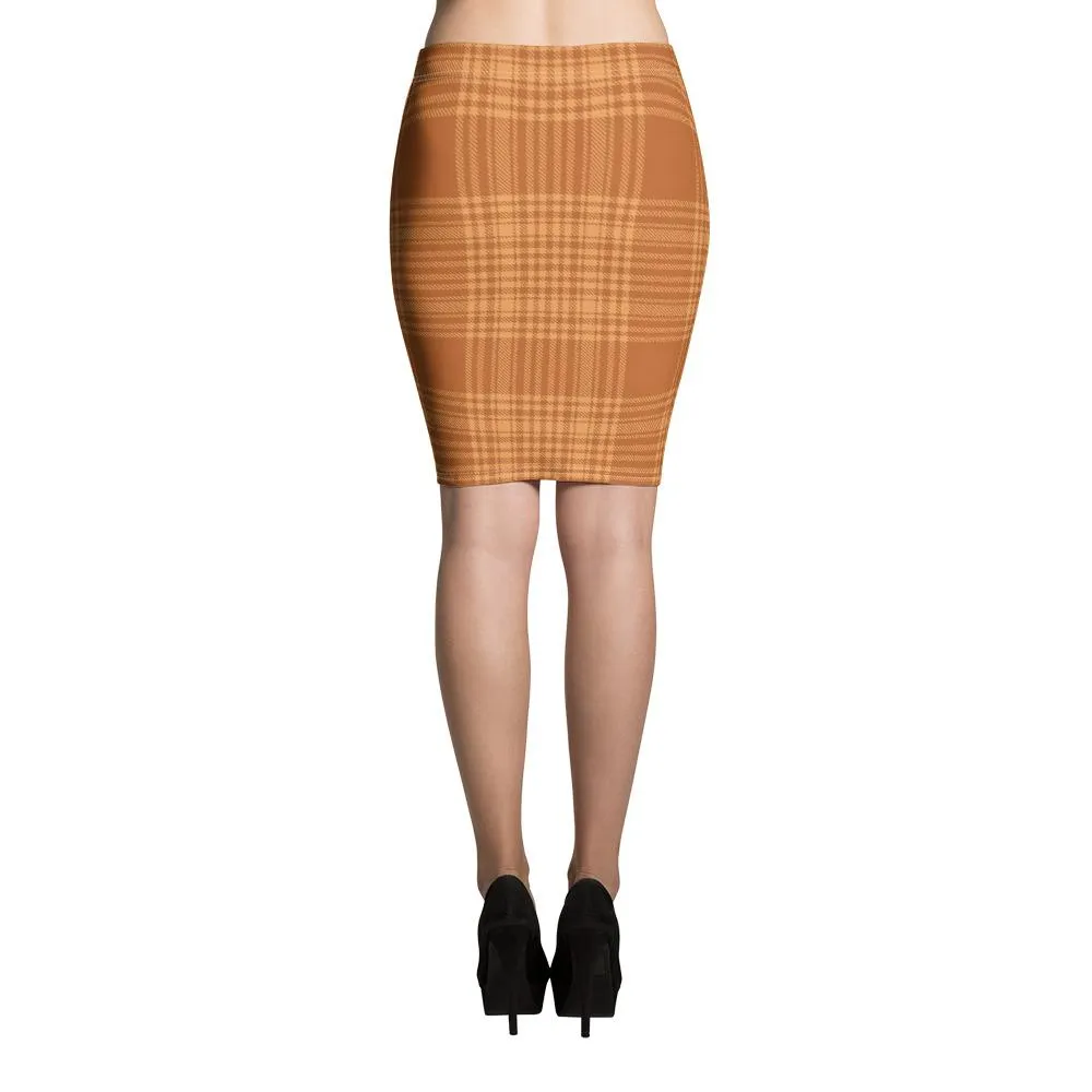 Women's Orange Plaid Pencil Skirt