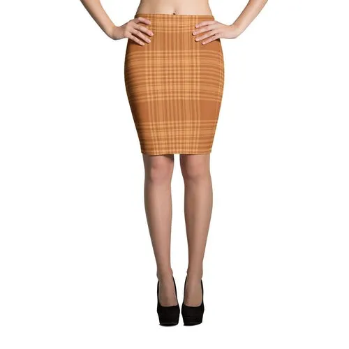 Women's Orange Plaid Pencil Skirt