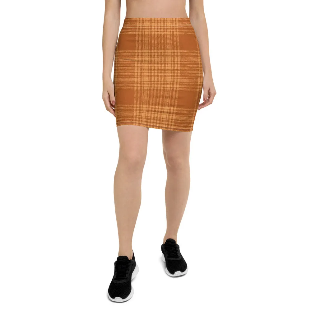 Women's Orange Plaid Pencil Skirt