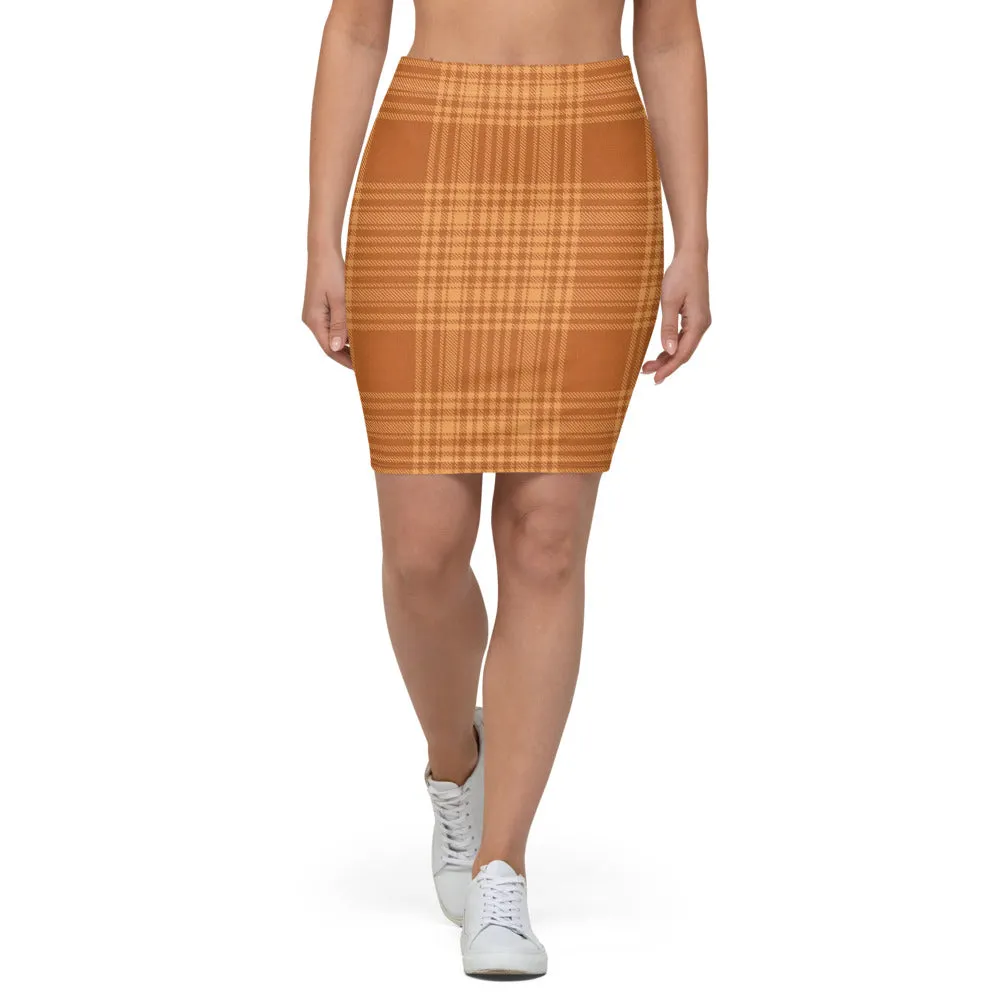 Women's Orange Plaid Pencil Skirt