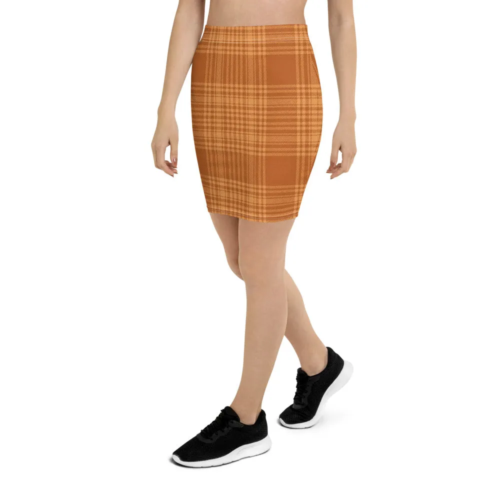 Women's Orange Plaid Pencil Skirt