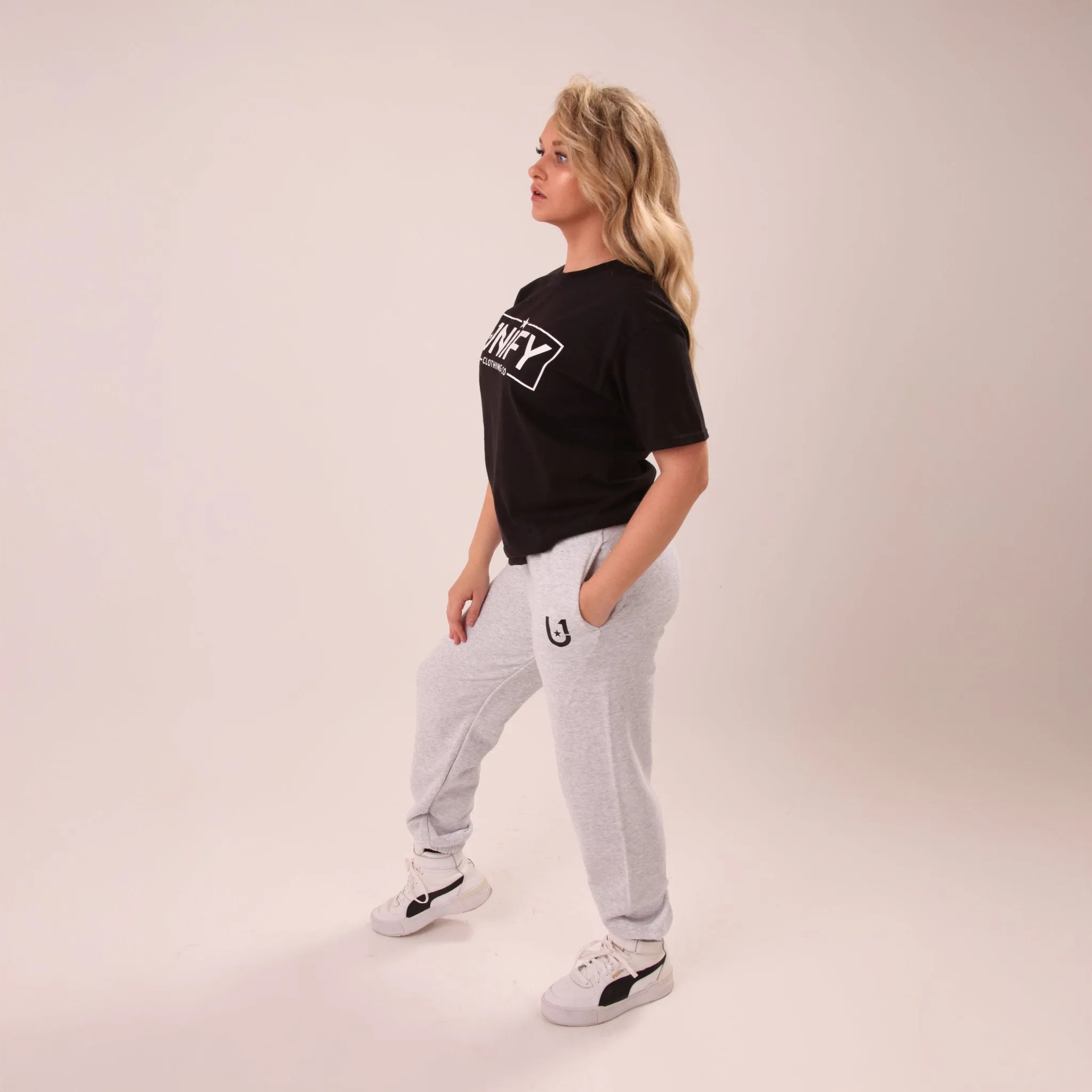 Womens Relaxed Fit Joggers - Womens Grey Joggers - U1 Wide Leg Joggers