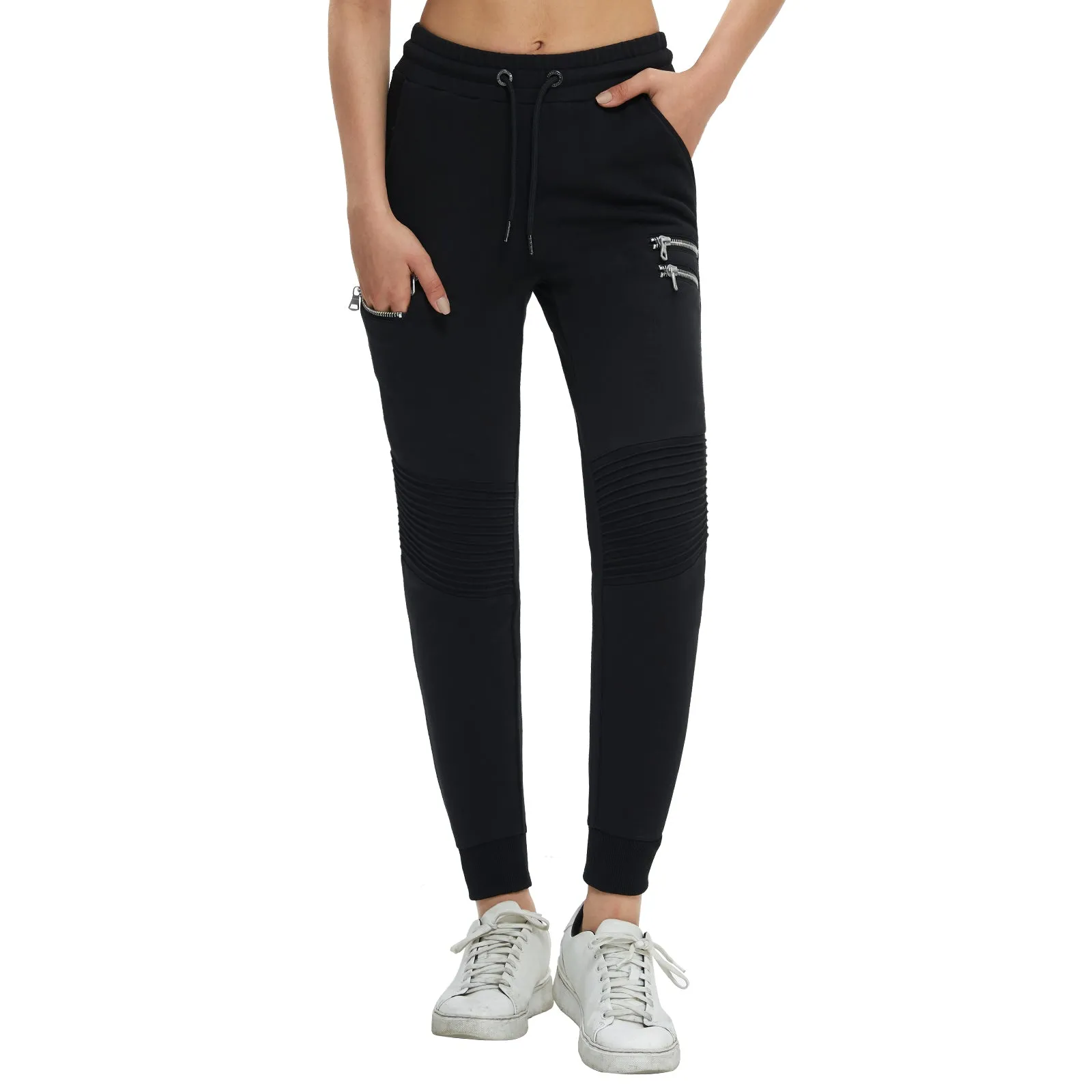 Womens Running Joggers Tracksuit Bottoms Pleated Knee