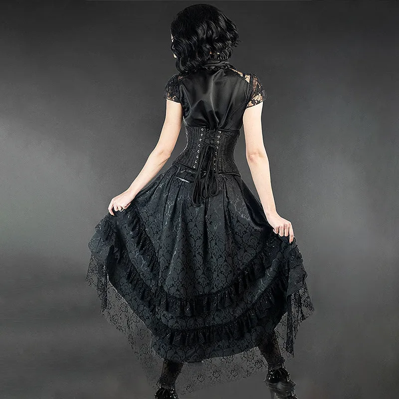 Women's Vintage Punk Style Jacquard Lace Skirt Gothic Dark Irregular Pleated Skirt Halloween Outfit